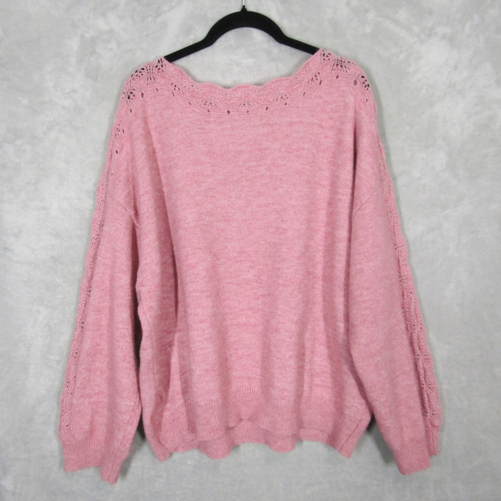 Wit & Wisdom Womens 2X Pink Crochet Lace Neckline Pullover Sweater